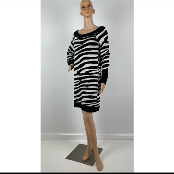 Black and White Zebra Sweater Dress - Picture 2 of 6
